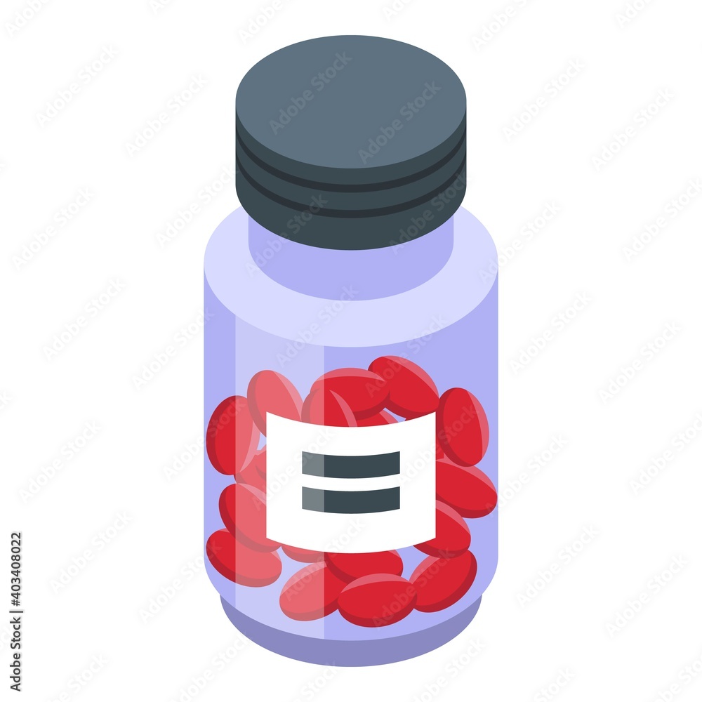 Poster jar of red capsules icon. isometric of jar of red capsules vector icon for web design isolated on wh