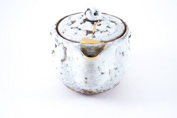 Antique Kintsugi, Japanese white traditional teapot, real gold wabi sabi Kintsukuroi, Japanese...