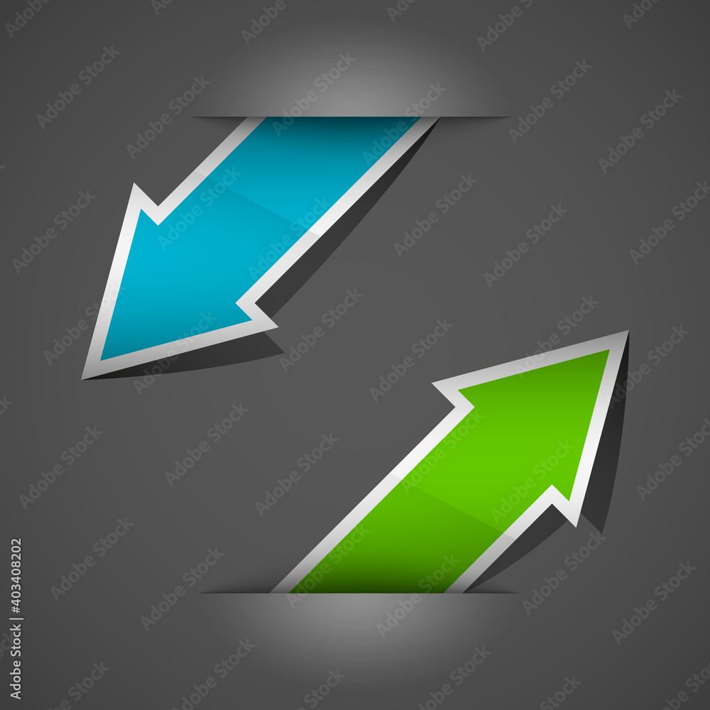 Poster Arrow banners set. Direct shape. 3d Abstract Background. Business infographic presentation diagram. Section compare service. Up and down trend. Paper index. Exact pointer