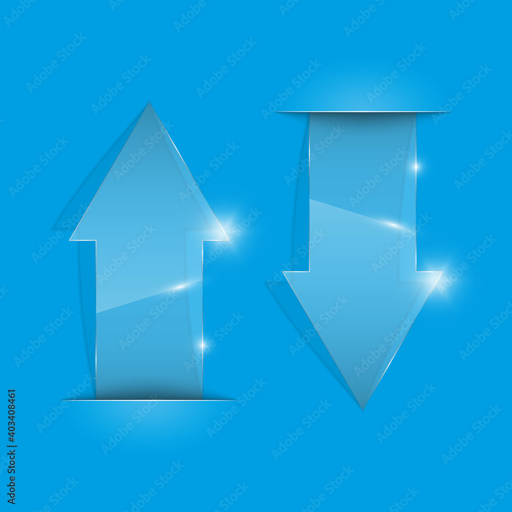 Aufkleber Transparent arrow banners set. Direct glassy shape. Abstract arrows Background. Business infographic presentation diagram. Section compare service. down arrow trend. Paper index. Exact pointer