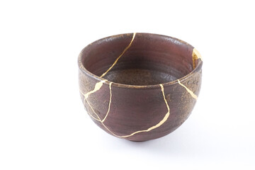 Antique Kintsugi Japanese Chawan, Gold cracks Kintsugi, Kintsukuroi Japanese technique.
