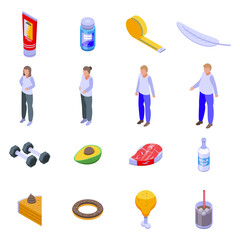Slimming icons set. Isometric set of slimming vector icons for web design isolated on white background