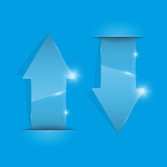 Transparent arrow banners set. Direct glassy shape. Abstract arrows Background. Business infographic presentation diagram. Section compare service. down arrow trend. Paper index. Exact pointer