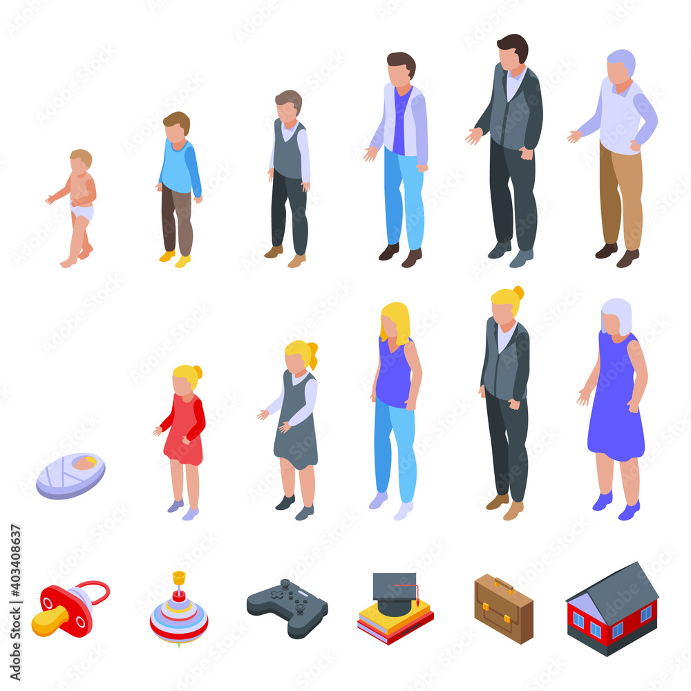 Poster generation icons set. isometric set of generation vector icons for web design isolated on white back