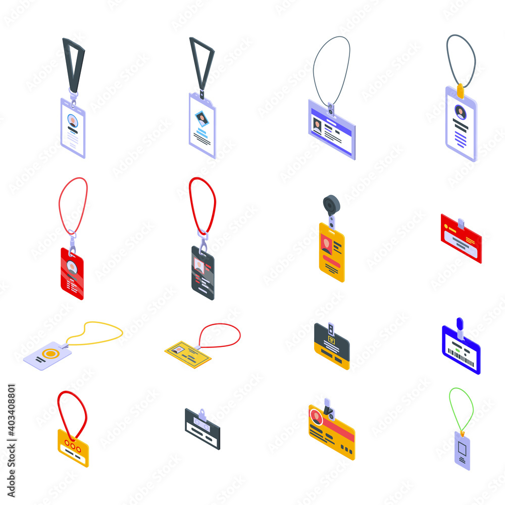 Aufkleber id card icons set. isometric set of id card vector icons for web design isolated on white background
