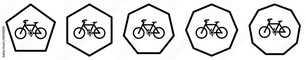 Poster bicycle icon in polygons with different number of edges. biking sign
