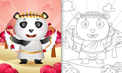 coloring book for kids with a cute panda angel using cupid costume themed valentine day