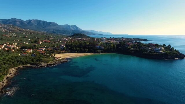 Aerial view, of the beautiful beach of kalogria South Peloponnese, Greece