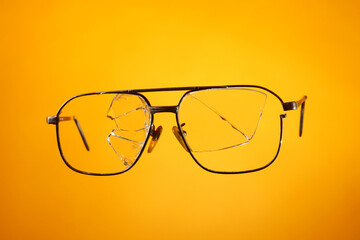 Broken glasses on a yellow background.