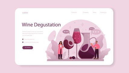 Sommelier web banner or landing page. Specialist with a bottle