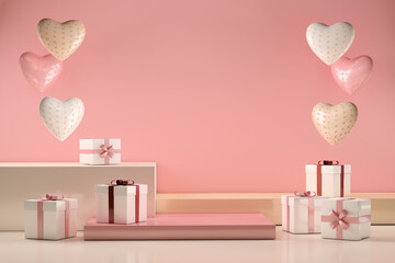 Scene with gifts and love hearts, Valentines day and mother's day concept
