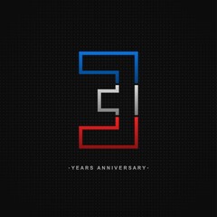 3 years anniversary celebration and years old congrats, colorful logotype. Number icon vector template