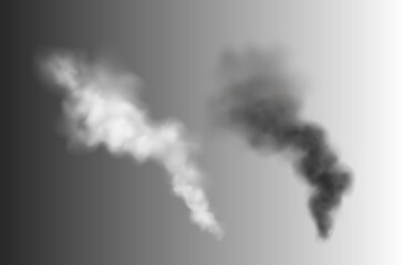 Vector set of realistic white and grey transparent effect of smoke