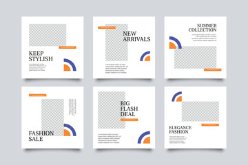 6 fashion social media post template. modern promotion square web banner for social media