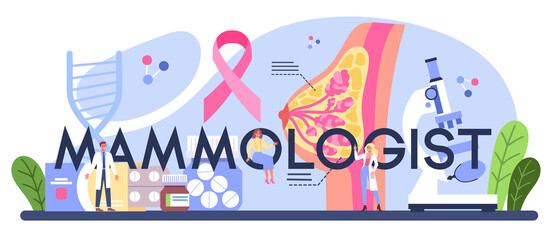 Mammologist typographic header. Consultation with doctor about breast