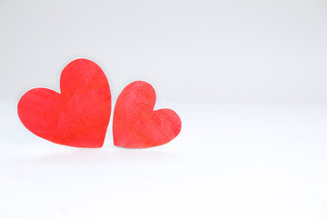 Background of two wooden hearts with copy space