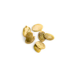 Pumpkin seeds pile isolated on white background top view