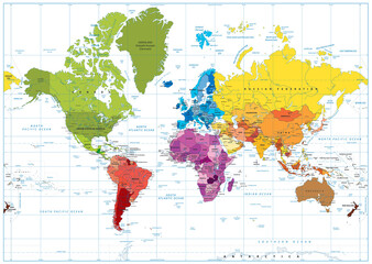 World Map spot colored illustration