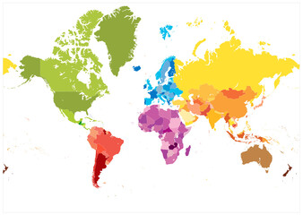 Fototapeta na wymiar Detailed World Map spot colors. No text