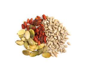 Grains mix with sunflower, pumpkin seeds and dry goji berries
