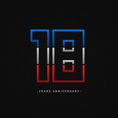 18 years anniversary celebration and years old congrats, colorful logotype. Number icon vector template