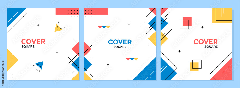 Poster vector set of abstract geometric cover background with minimal trendy style. square banner template 