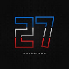 27 years anniversary celebration and years old congrats, colorful logotype. Number icon vector template