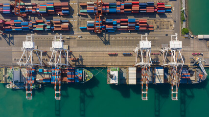 Container ship terminal, and quay crane of container ship at industrial port with shipping...