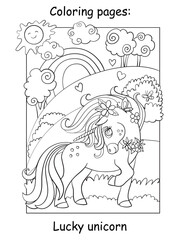Cute summer unicorn with butterfly coloring vector