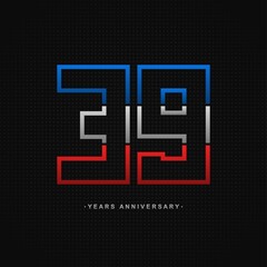 39 years anniversary celebration and years old congrats, colorful logotype. Number icon vector template