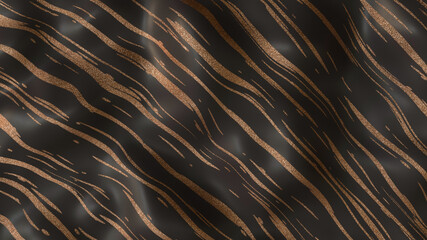gold glitter and black zebra texture on wavy satin silk abstract background 