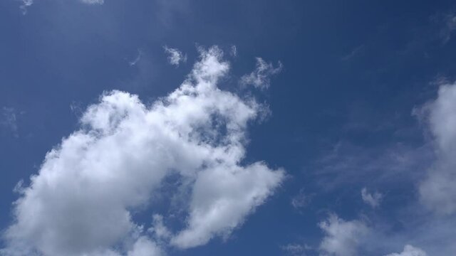 A video showing clouds floating in a blue sky.