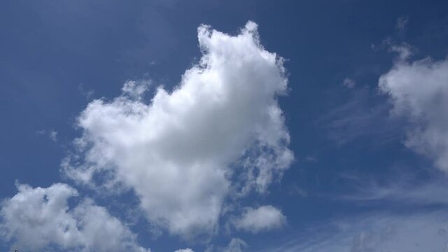 A video showing clouds floating in a blue sky.