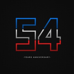 54 years anniversary celebration and years old congrats, colorful logotype. Number icon vector template