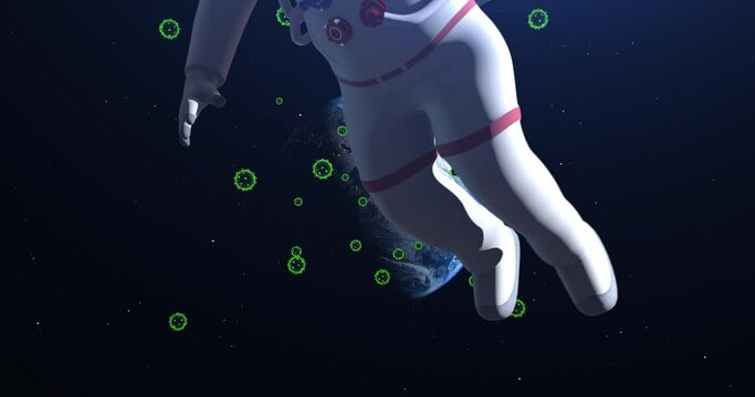 Outbreak of Coronavirus (COVID-19) Disease. Spreading Over Planet Earth. Astronaut Flying Slowly. Virus Related 3D Animation. 