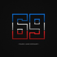 69 years anniversary celebration and years old congrats, colorful logotype. Number icon vector template