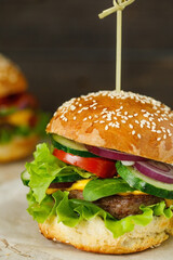 Fast food. Delicious hamburger
