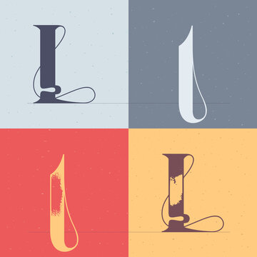 L letter logo with elegant line decoration. Four style serif font set.