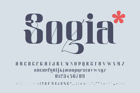 Serif Style Alphabet And Numbers Set With Elegant Line Decoration.