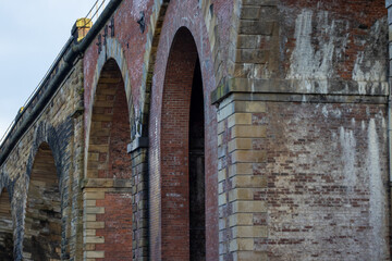 Yarm viaduct in North Yorkshire showing the red brick viaduct