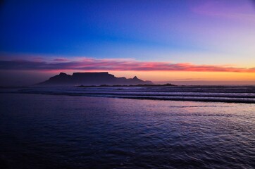 Beautiful view from Table Mountan at Sunset in Bloubergstrand South Africa