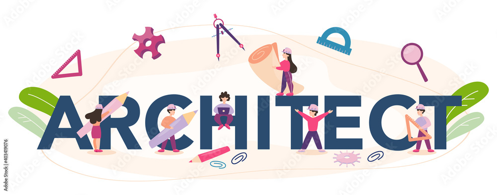 Poster architect typographic header. idea of building project