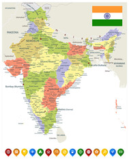India Administrative Map and Colored Map Icons