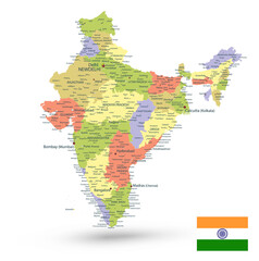 India Administrative Map Isolated on White
