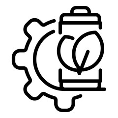 Battery eco gear icon. Outline battery eco gear vector icon for web design isolated on white background