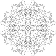 Hand drawn zentangle circular ornament for coloring page.
