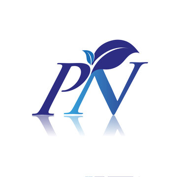 Initial Letter PN With Leaf Logo, colored blue nature and environment logo. vector logo for business and company identity.