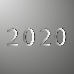 3D-image. 2020 year number, in paper or metal style