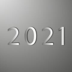3D-image. 2021 year number, in paper or metal style