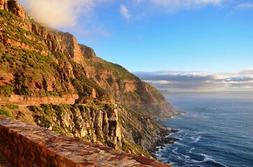 Chapman's Peak Drive next to ocean at Cape Town, South Africa